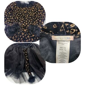 Pottery Barn Kids Black/Gold Leopard Halloween Costume w/Tail Faux Fur Sz 7-8